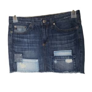 Big star skirt micro mini denim retro distressed patches size 26